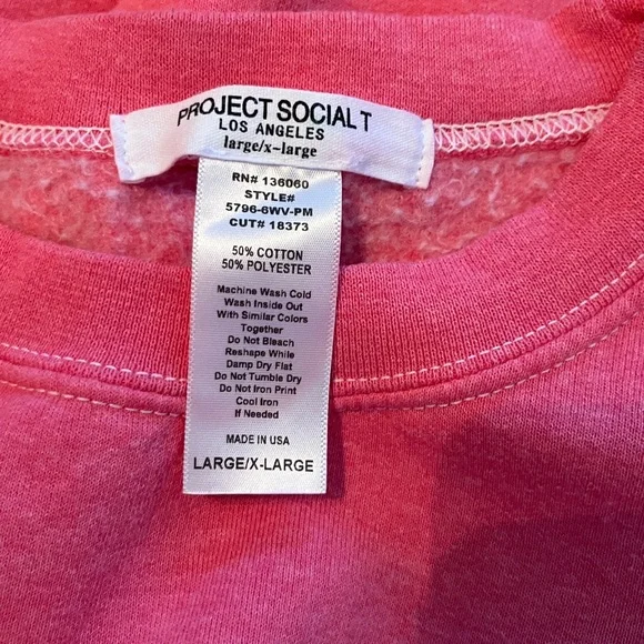 Project Social T Pink Oversized Sweatshirt With Yellow Happy Face Sz L/XL EUC - Picture 6 of 6